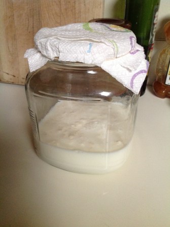 Cover your jar of milk and kefir grains with a paper towel or punch some holes in the lid.